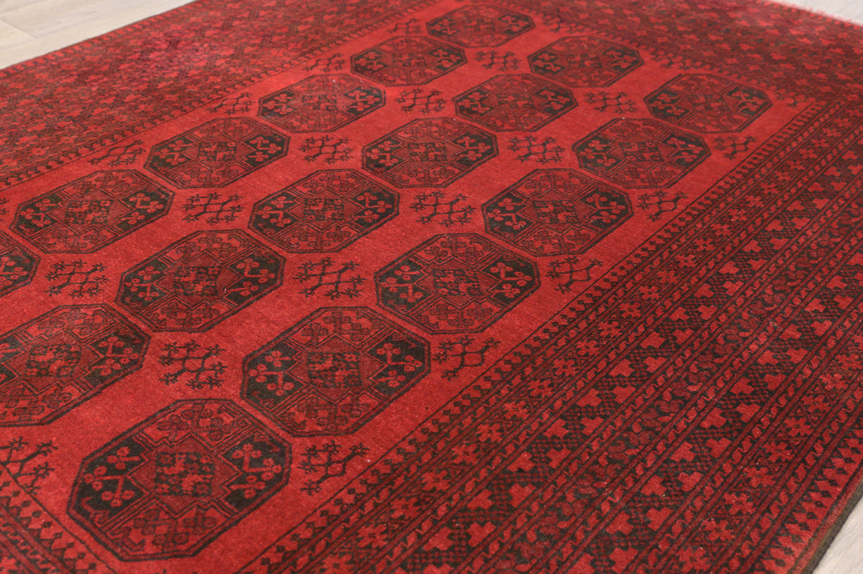 Deep Red Vintage Fine Afghan Turkoman Akcha Rug 272cm x 202cm