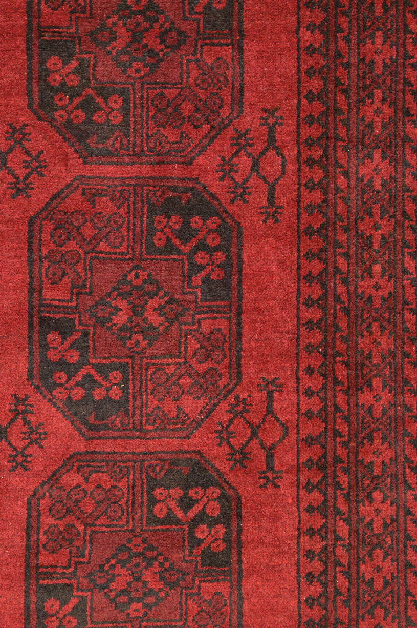 Deep Red Vintage Fine Afghan Turkoman Akcha Rug 272cm x 202cm