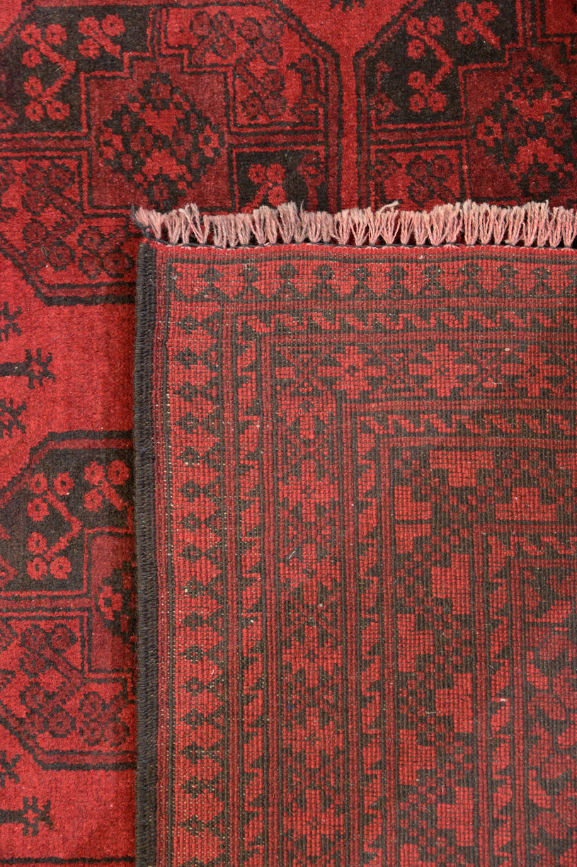 Deep Red Vintage Fine Afghan Turkoman Akcha Rug 272cm x 202cm