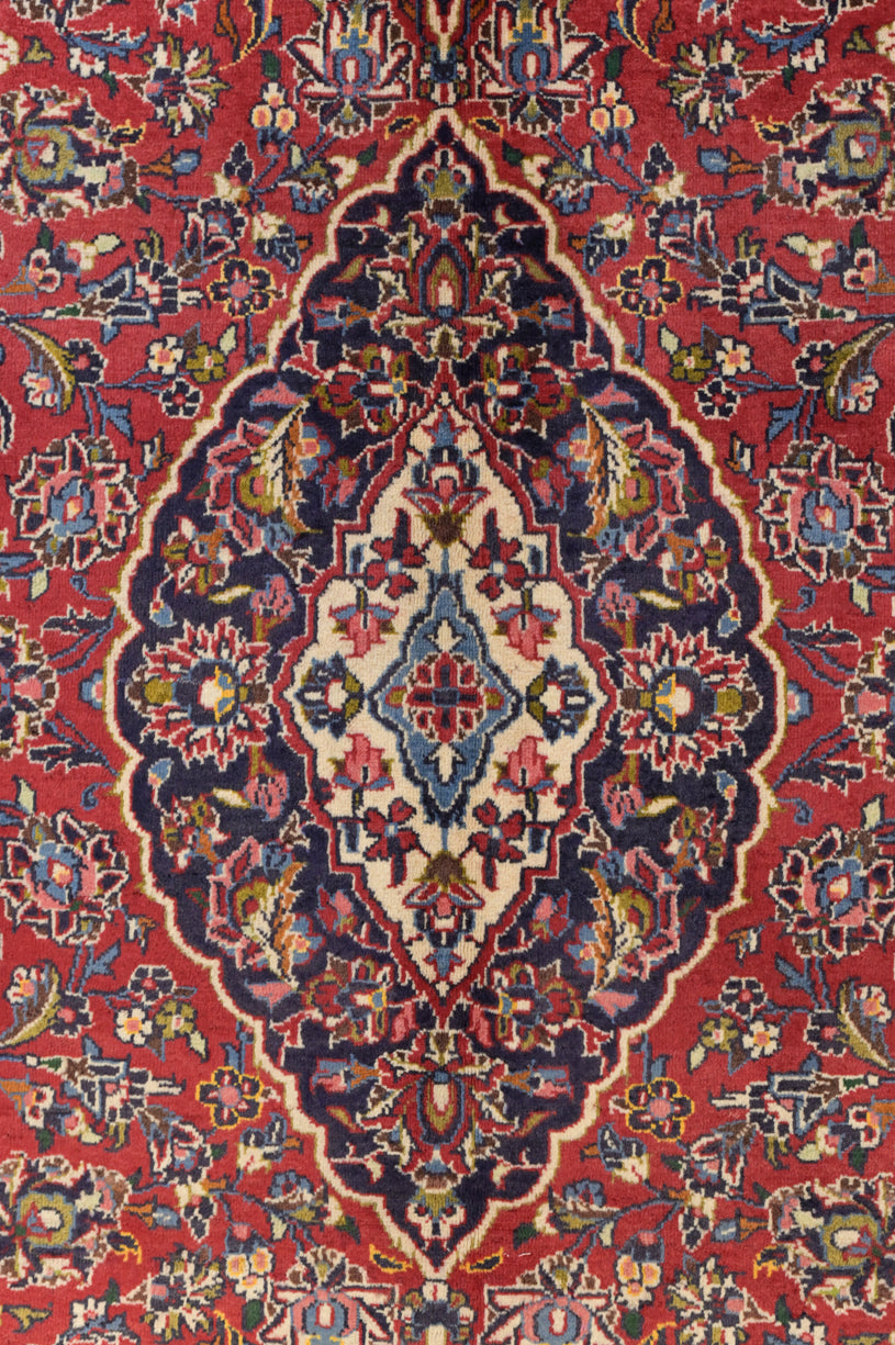 Vintage Handknotted Wool Persian Kashan w/ Red & Muted Pink Tones 200cm x 330cm