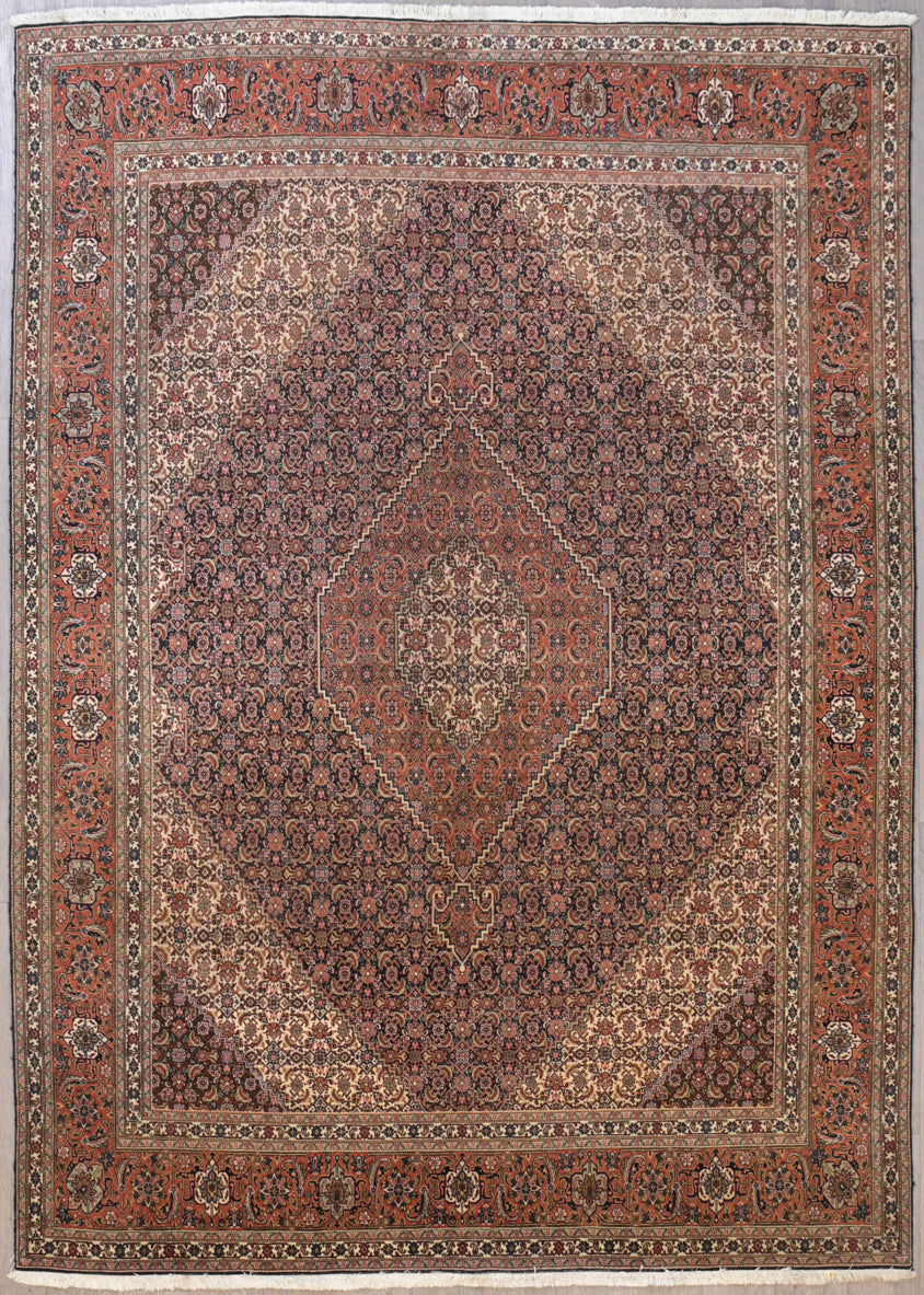 Faded Orange and Navy Blue Vintage 1970s Fine Persian Tabriz 347cm x 247cm