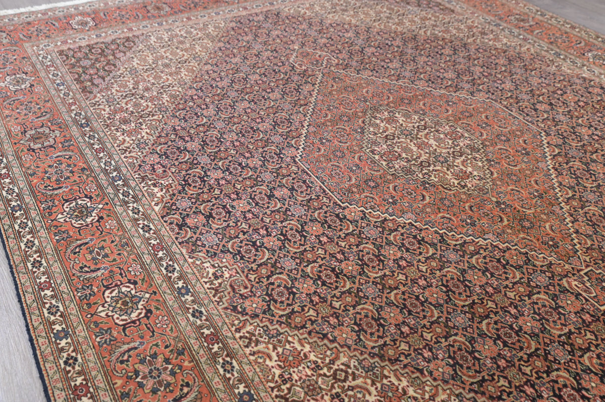 Faded Orange and Navy Blue Vintage 1970s Fine Persian Tabriz 347cm x 247cm