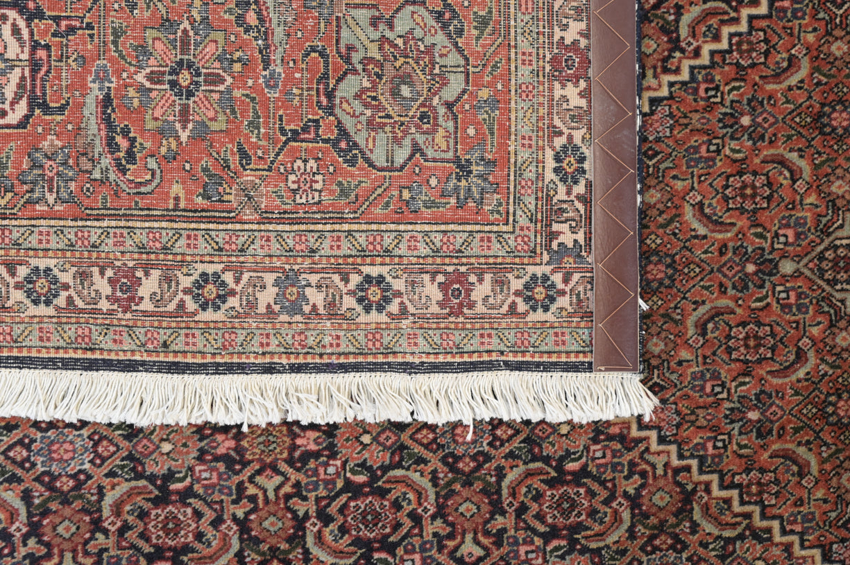 Faded Orange and Navy Blue Vintage 1970s Fine Persian Tabriz 347cm x 247cm