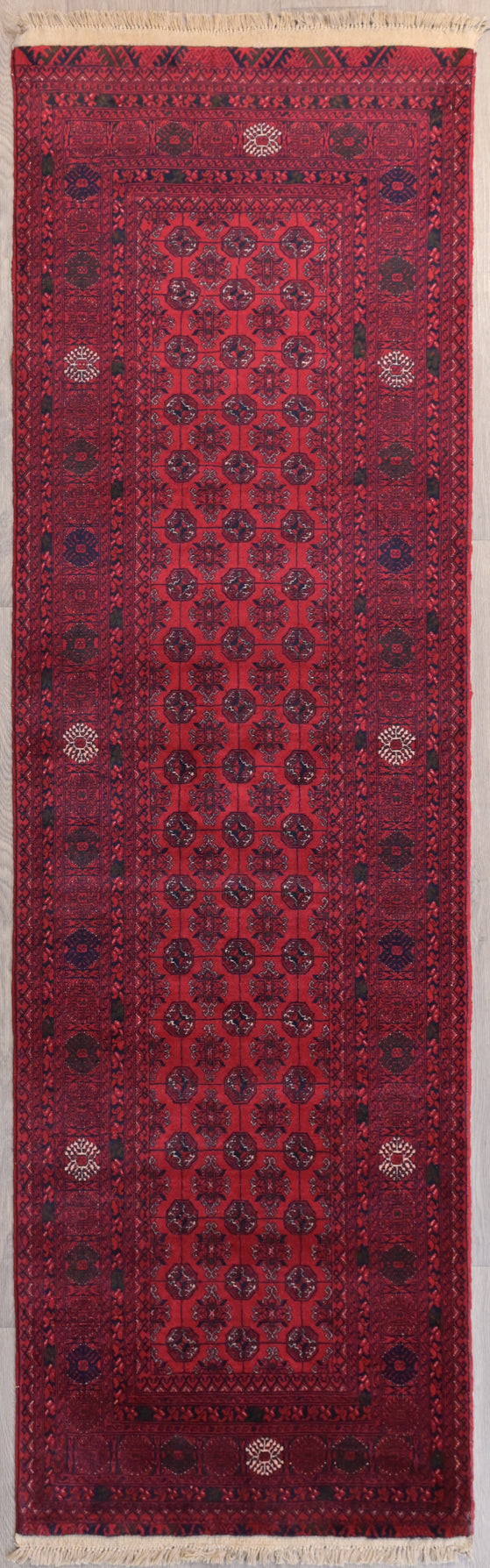 Red Fine Afghan Mowri Gul Wool Runner 285cm x 80cm