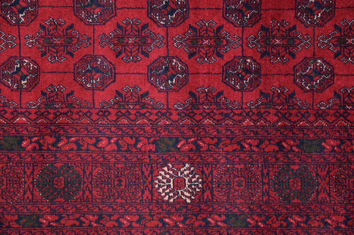 Red Fine Afghan Mowri Gul Wool Runner 285cm x 80cm