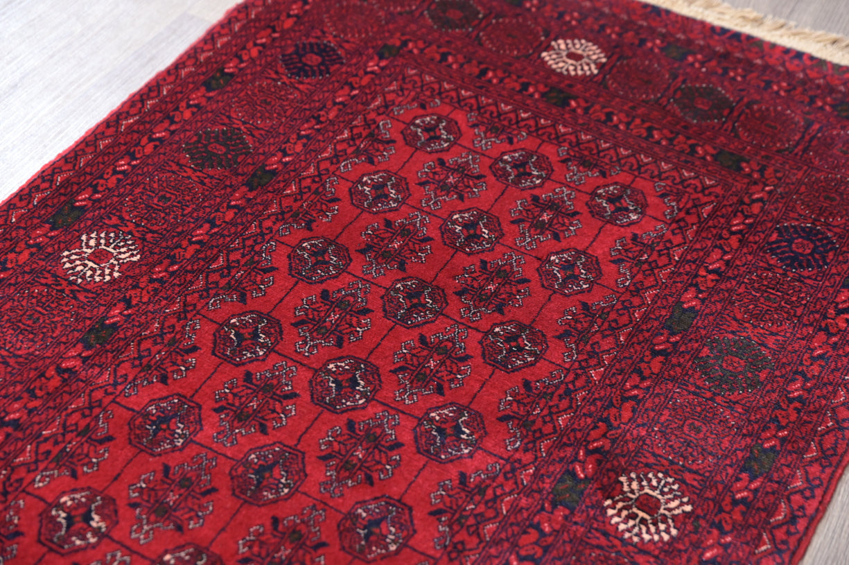 Red Fine Afghan Mowri Gul Wool Runner 285cm x 80cm