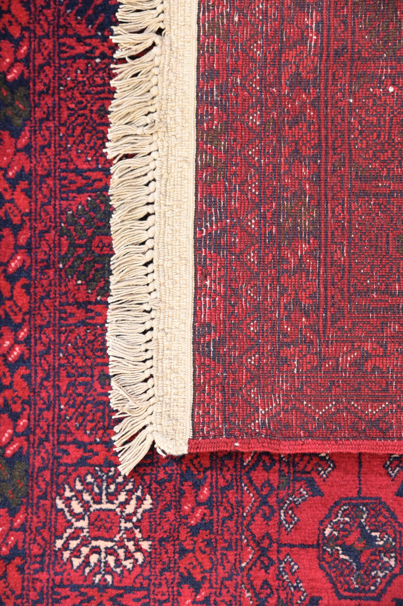 Red Fine Afghan Mowri Gul Wool Runner 285cm x 80cm