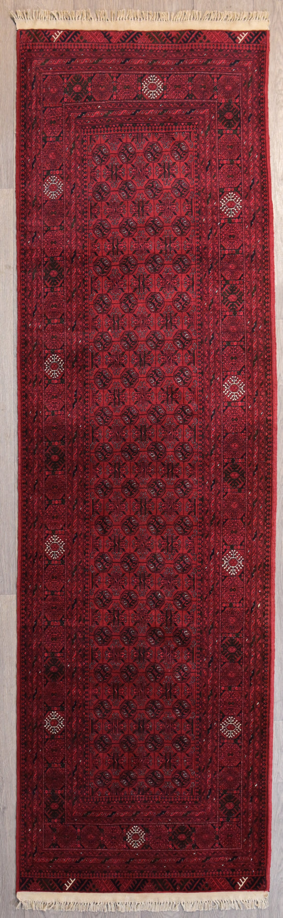 Red Mowri Gul Afghan Wool Runner 285cm x 80cm