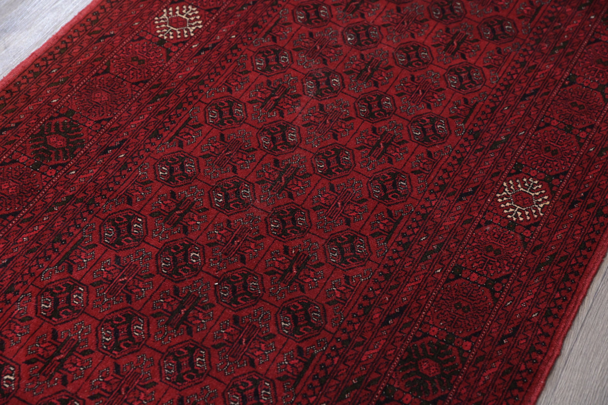 Red Mowri Gul Afghan Wool Runner 285cm x 80cm