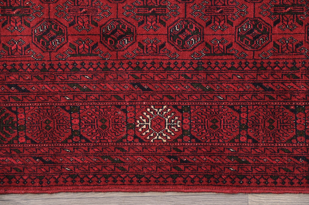 Red Mowri Gul Afghan Wool Runner 285cm x 80cm