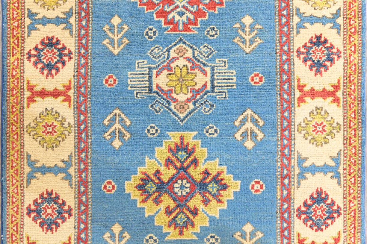 Blue Afghan Kazak Wool Runner 293cm x 83cm