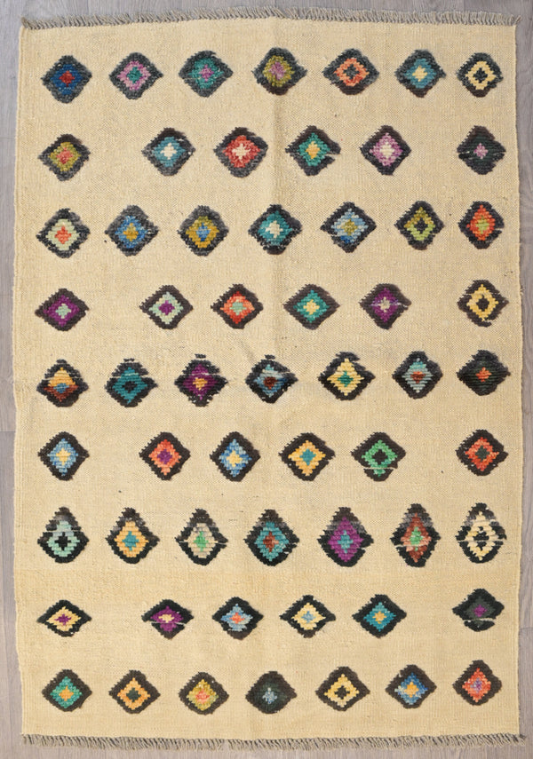 Cream Afghan Barjasta Wool Kilim 151cm x 104cm
