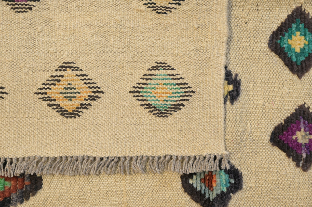 Cream Afghan Barjasta Wool Kilim 151cm x 104cm