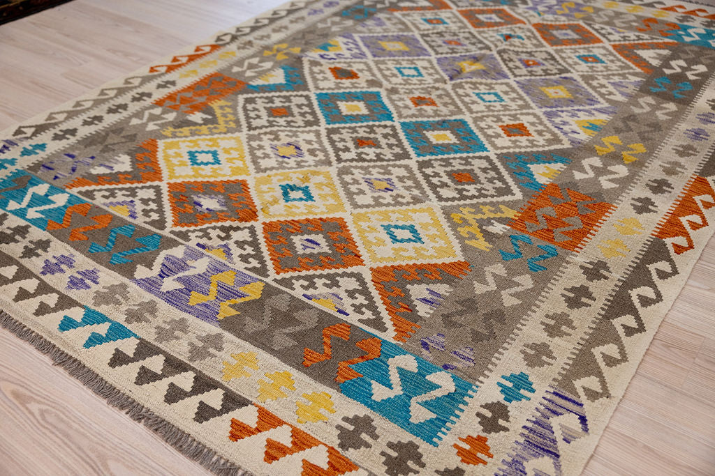 Muted Boho Kilim Wool Rug 254cm x 176cm