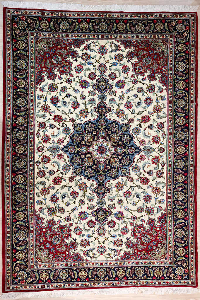 Cream Fine Persian Qom Wool Rug 340cm x 250cm