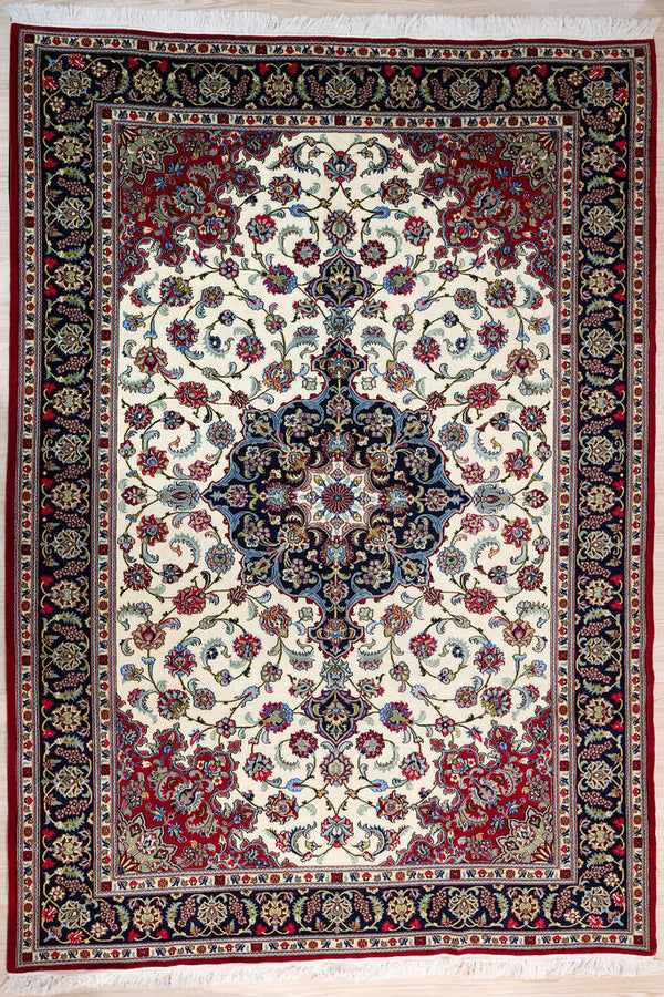 Cream Fine Persian Qom Wool Rug 340cm x 250cm