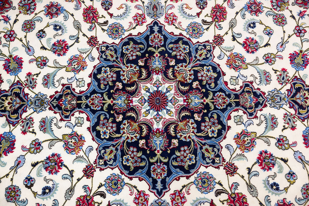 Cream Fine Persian Qom Wool Rug 340cm x 250cm