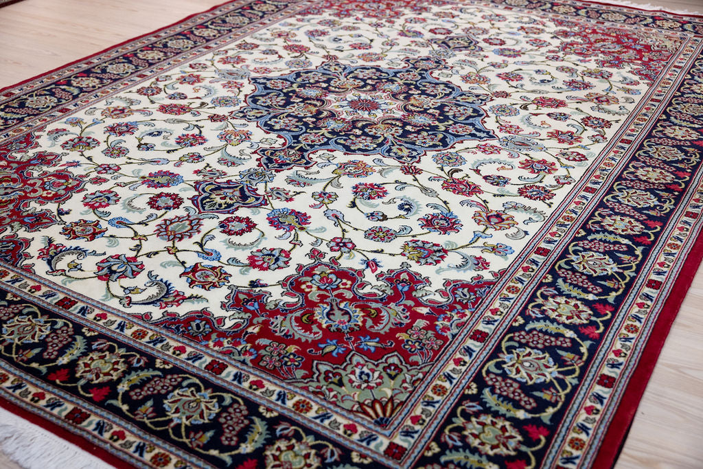 Cream Fine Persian Qom Wool Rug 340cm x 250cm