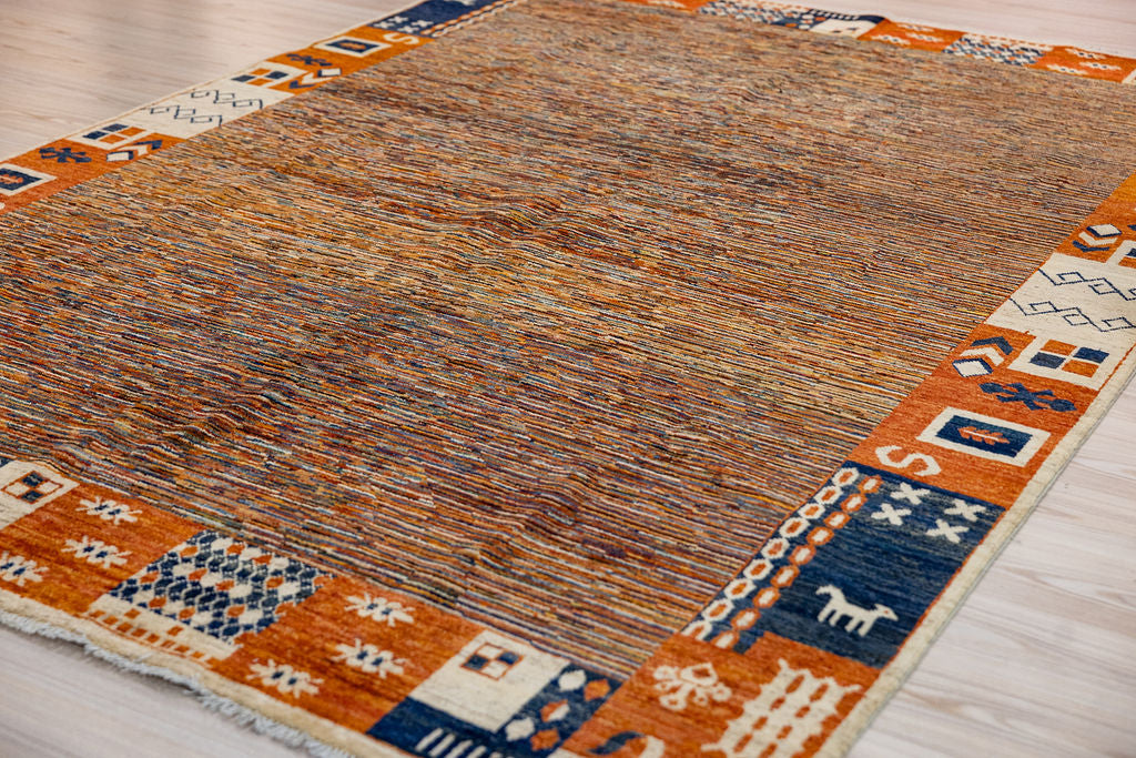 Terracotta Stripi Gabbeh Wool Rug 292cm x 201cm