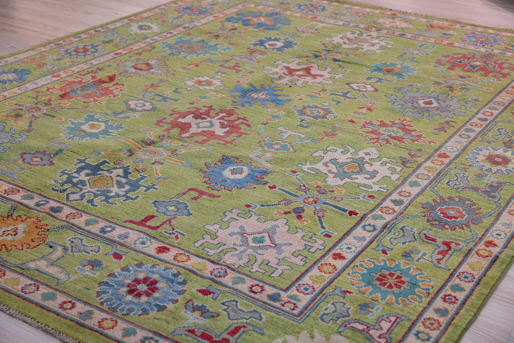 Lime Green Afghan Oushak Chobi Wool Rug 300cm x 248cm