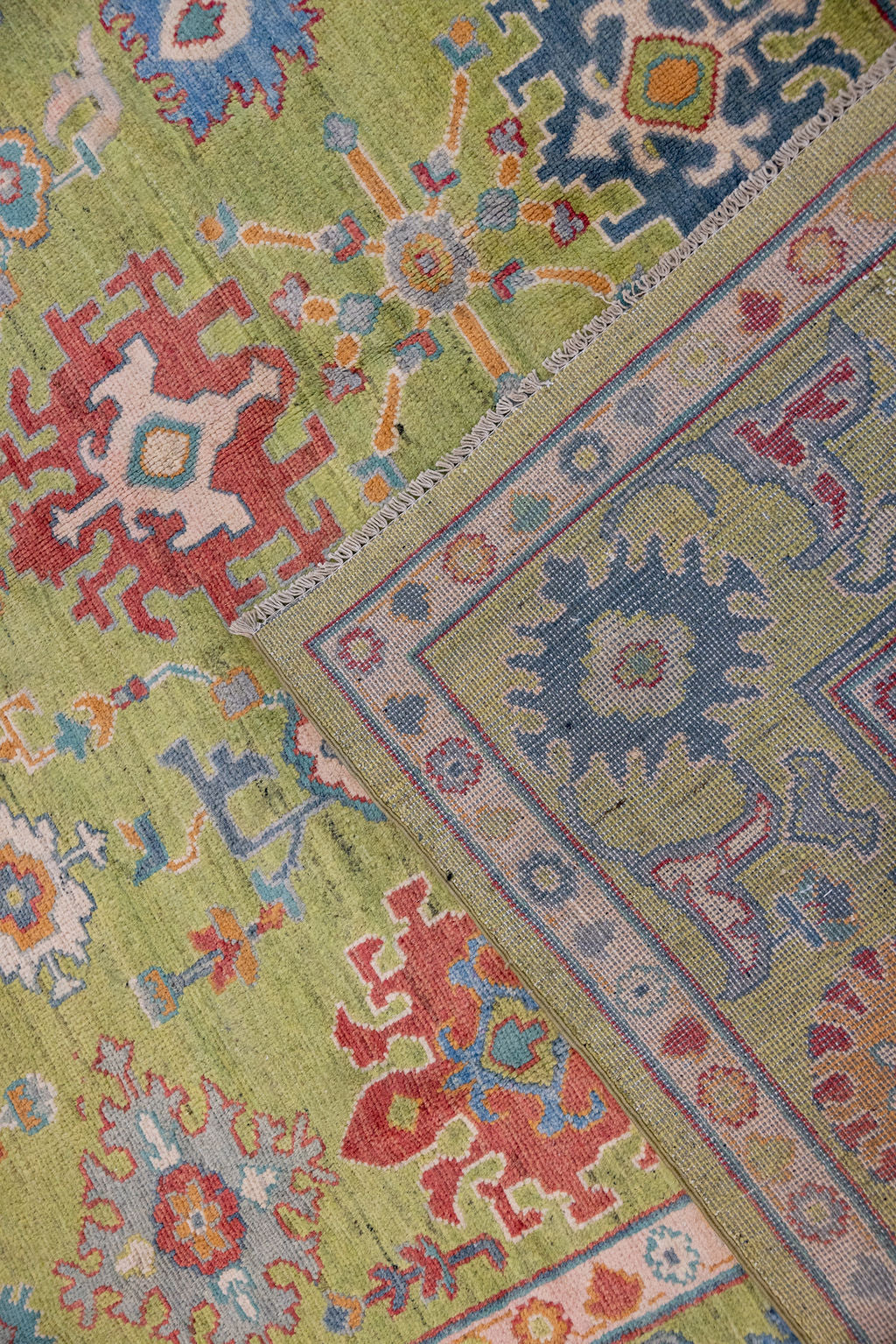 Lime Green Afghan Oushak Chobi Wool Rug 300cm x 248cm
