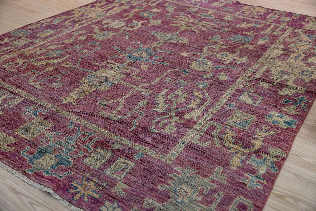 Pink Raspberry Afghan Oushak Chobi Wool Rug 293cm x 240cm