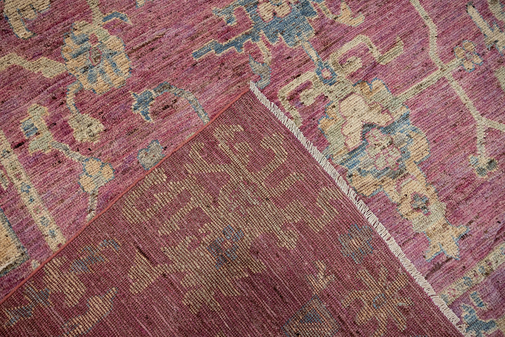 Pink Raspberry Afghan Oushak Chobi Wool Rug 293cm x 240cm