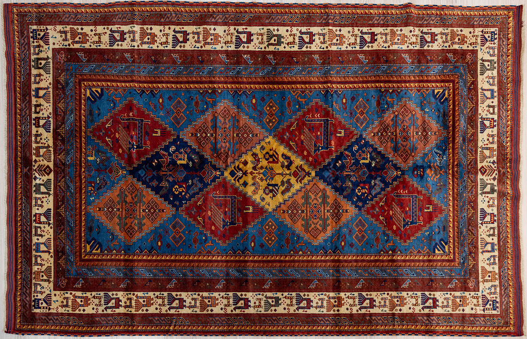 Fine Pictorial Afghan Super Kazak Wool Rug 277cm x 180cm