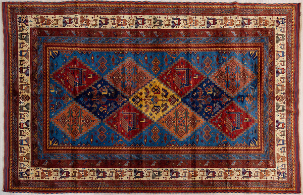 Fine Pictorial Afghan Super Kazak Wool Rug 277cm x 180cm