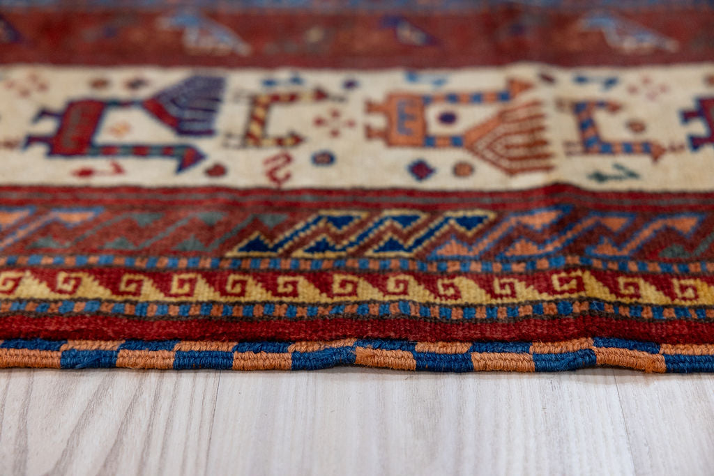 Fine Pictorial Afghan Super Kazak Wool Rug 277cm x 180cm