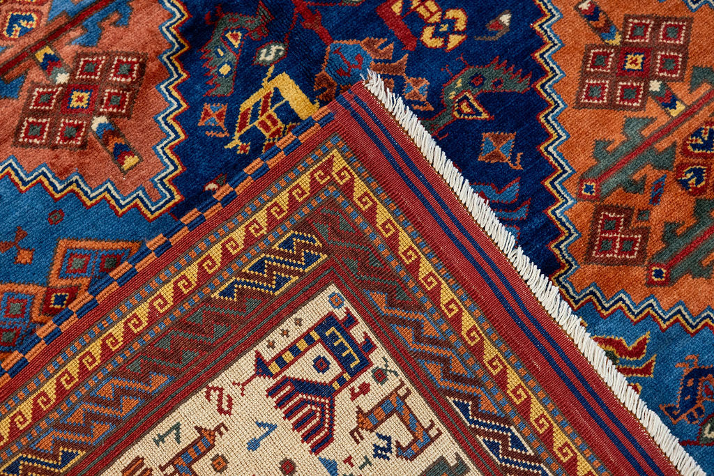 Fine Pictorial Afghan Super Kazak Wool Rug 277cm x 180cm