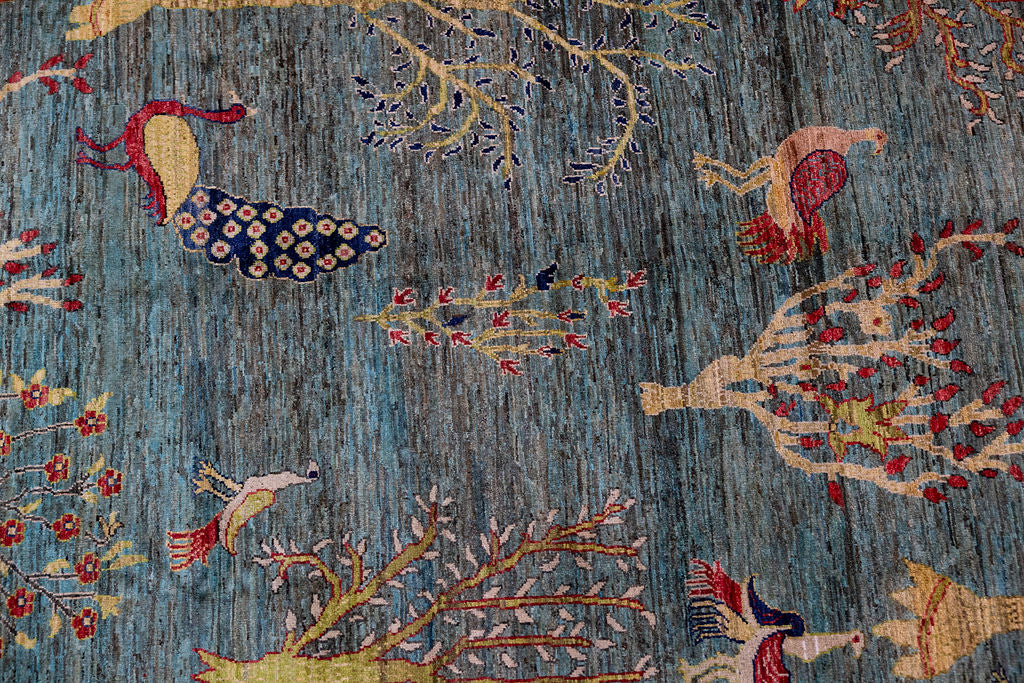 Emerald Green Pictorial Afghan Chobi Wool Rug 296cm x 206cm