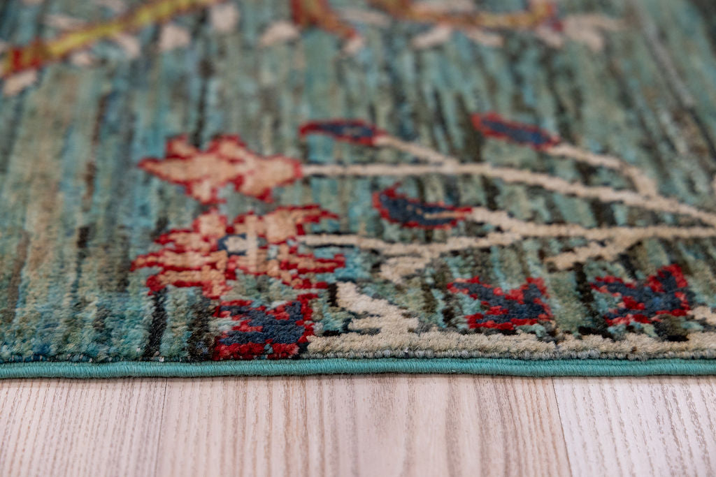 Emerald Green Pictorial Afghan Chobi Wool Rug 296cm x 206cm