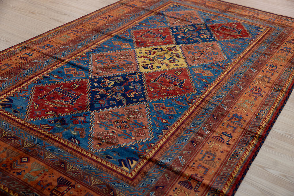 Fine Pictorial Afghan Super Kazak Wool Rug 292cm x 178cm