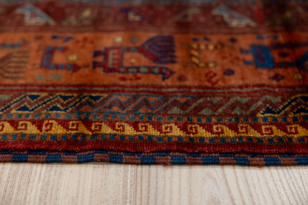 Fine Pictorial Afghan Super Kazak Wool Rug 292cm x 178cm