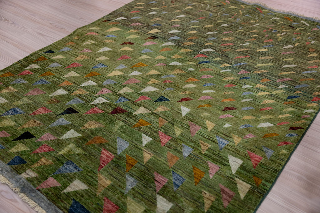 Green Modern Afghan Gabbeh Chobi Wool Rug 188cm x 144cm