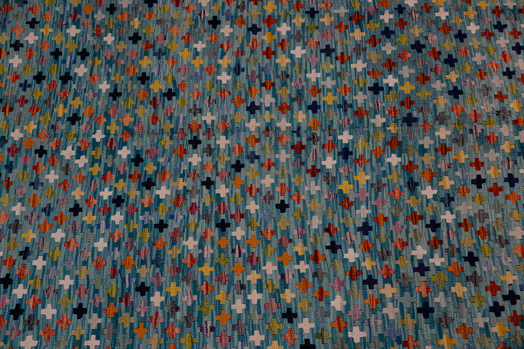 Acqua Blue Modern Afghan Wool Kilim 347cm x 247cm