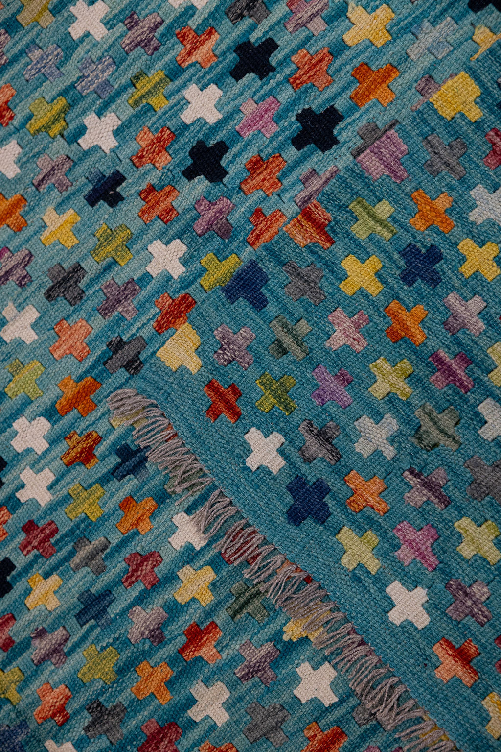 Acqua Blue Modern Afghan Wool Kilim 347cm x 247cm