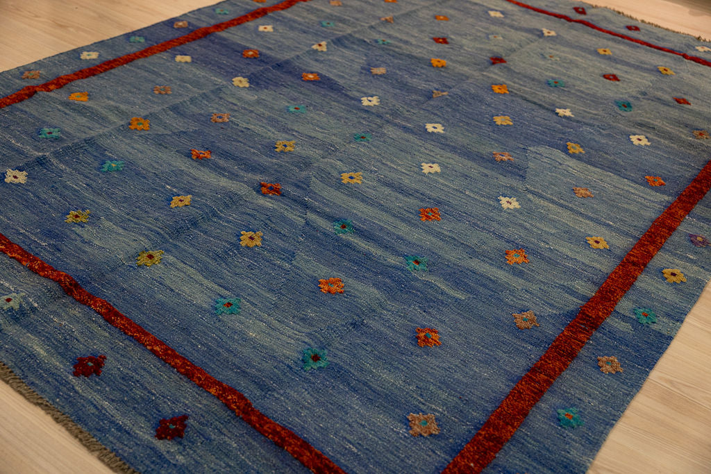 Blue Barjasta Afghan Wool Kilim 194cm x 161cm