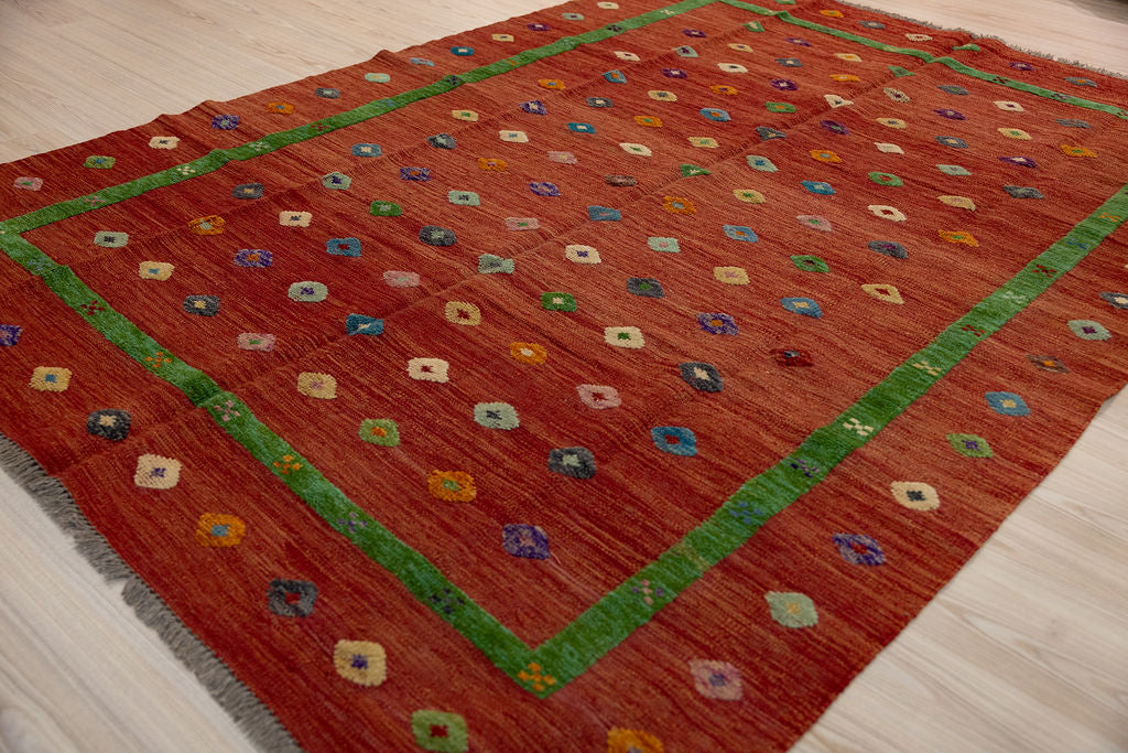 Burnt Orange Barjasta Afghan Wool Kilim 291cm x 207cm