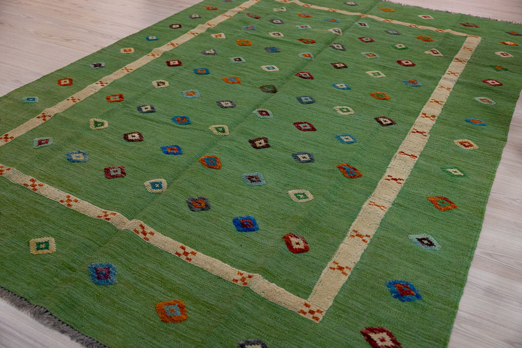 Green Barjasta Afghan Wool Kilim 292cm x 202cm