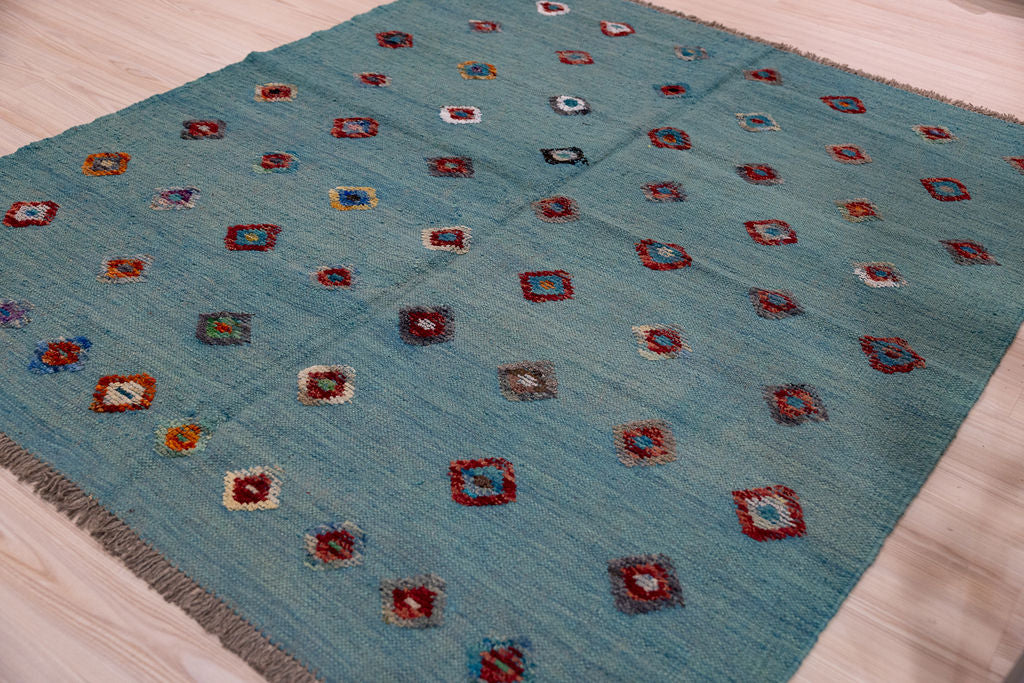 Blue Barjasta Afghan Wool Kilim 194cm x 161cm