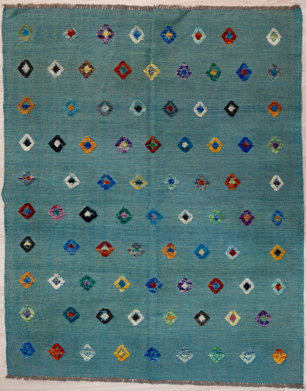 Turquoise Blue Barjasta Afghan Wool Kilim 197cm x 148cm