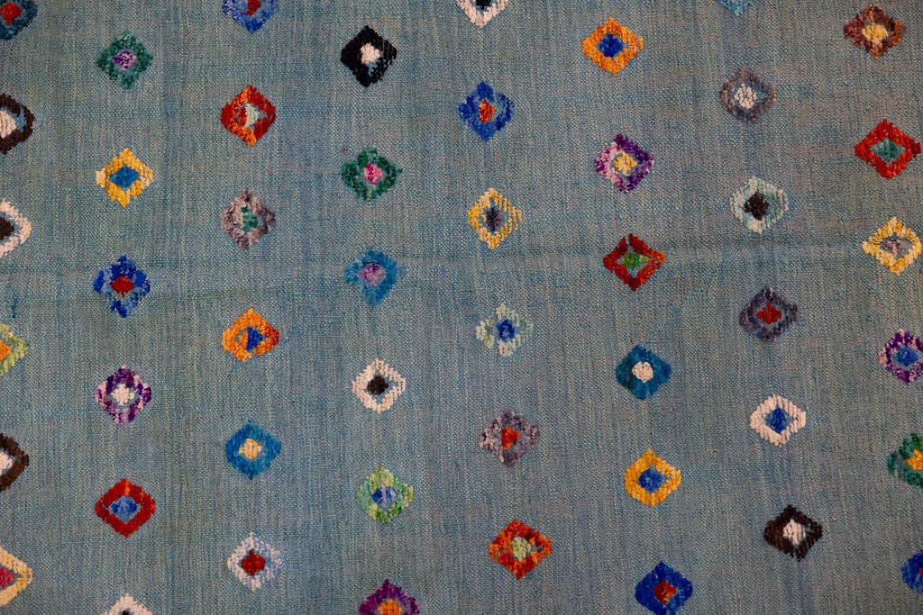 Turquoise Blue Barjasta Afghan Wool Kilim 197cm x 148cm