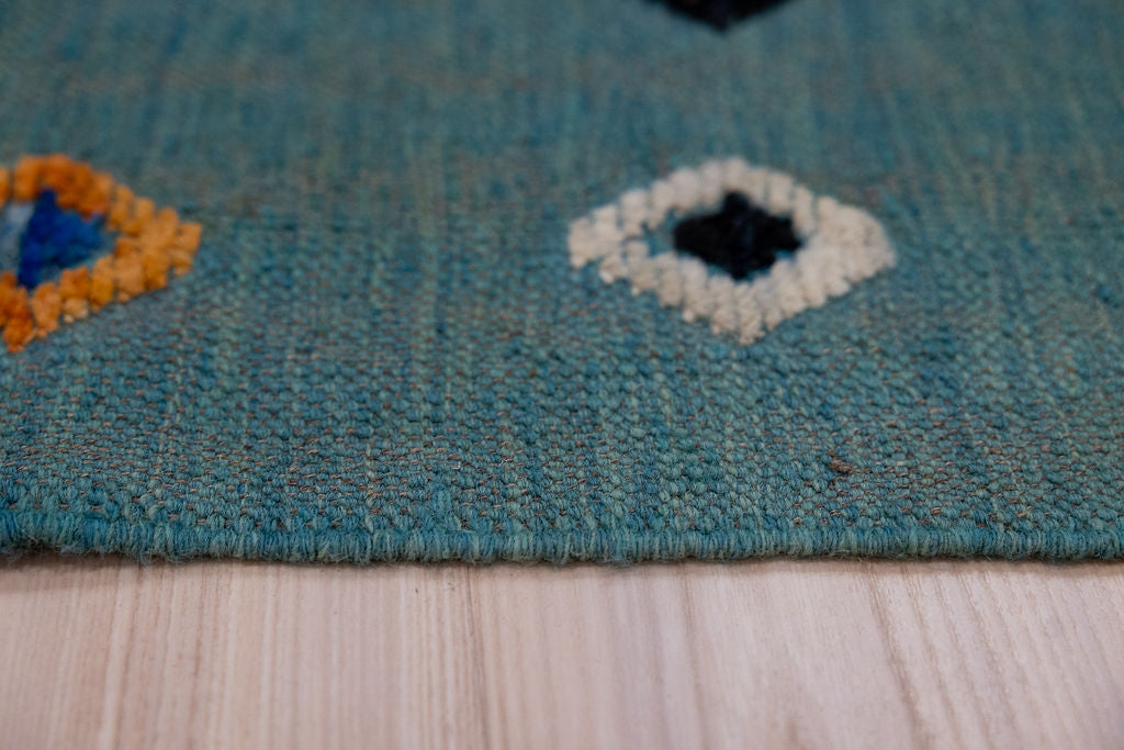 Turquoise Blue Barjasta Afghan Wool Kilim 197cm x 148cm