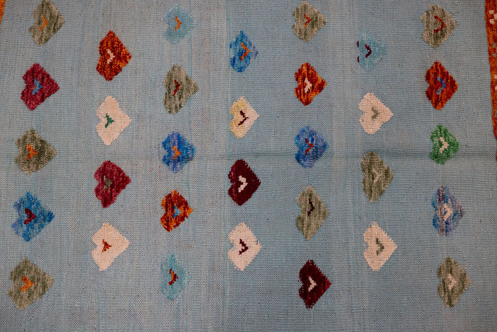 Light Blue Barjasta Afghan Wool Kilim 197cm x 148cm