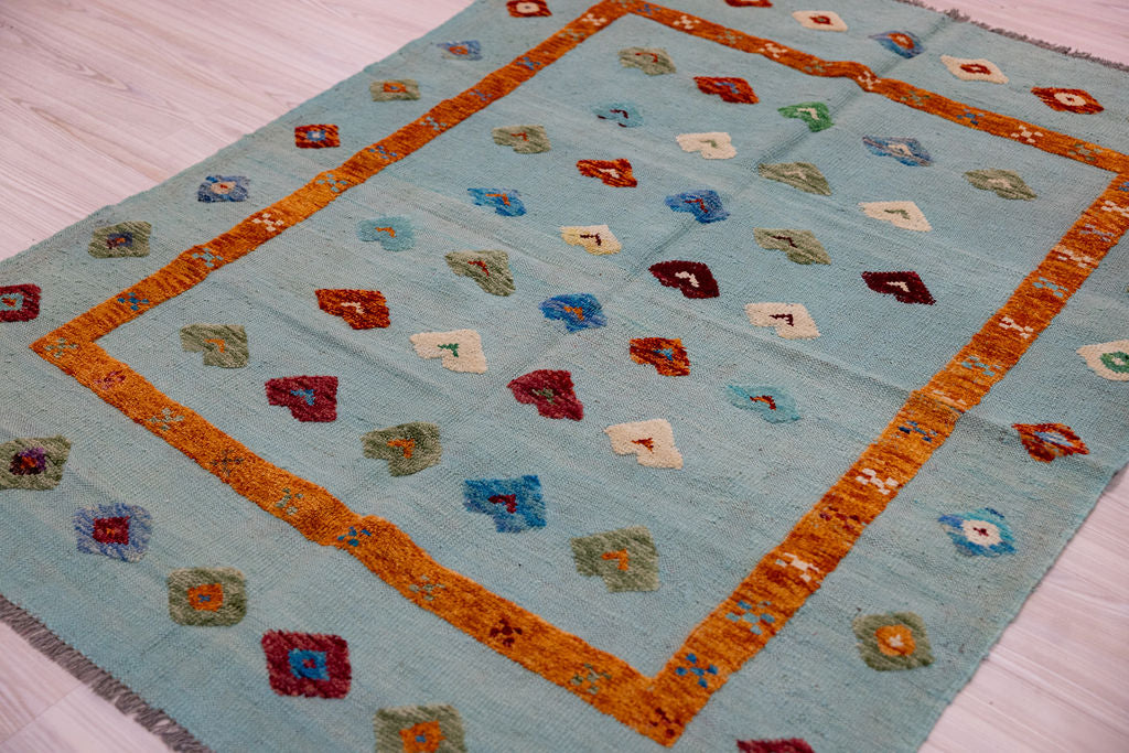 Light Blue Barjasta Afghan Wool Kilim 197cm x 148cm