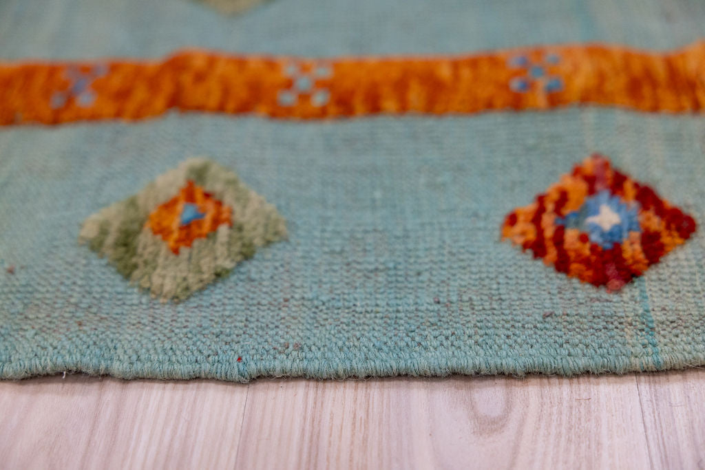 Light Blue Barjasta Afghan Wool Kilim 197cm x 148cm