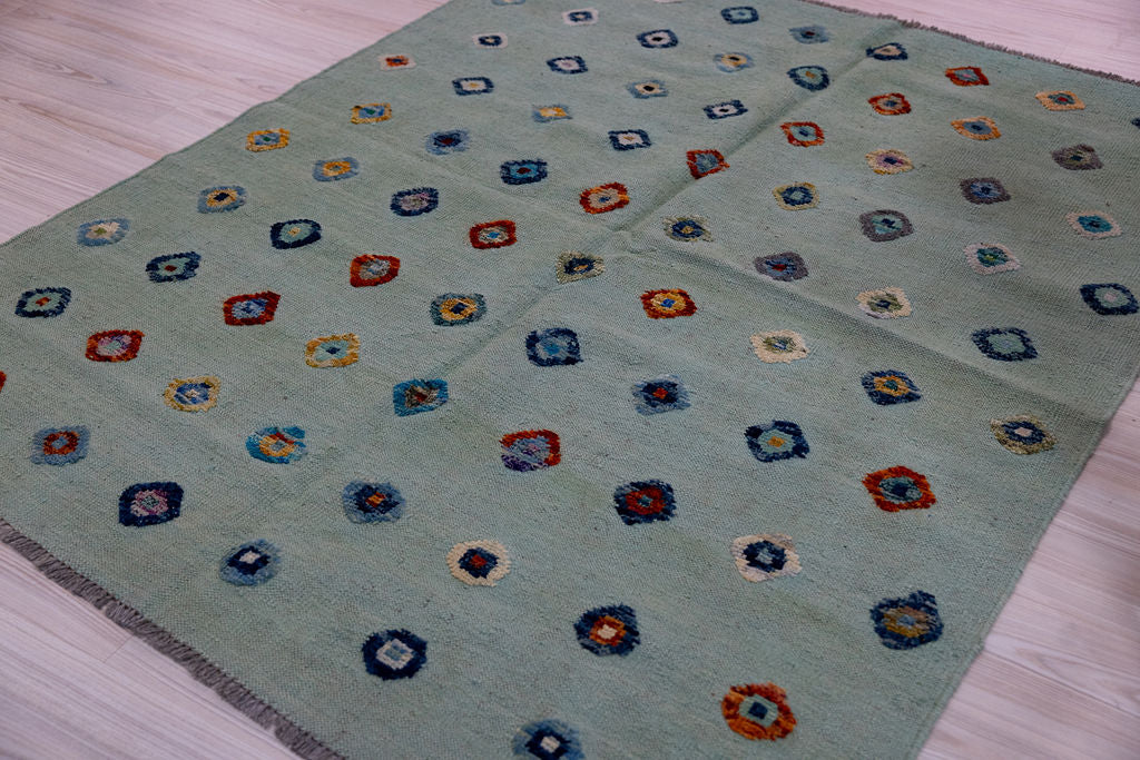 Light Green Barjasta Afghan Wool Kilim 196cm x 159cm