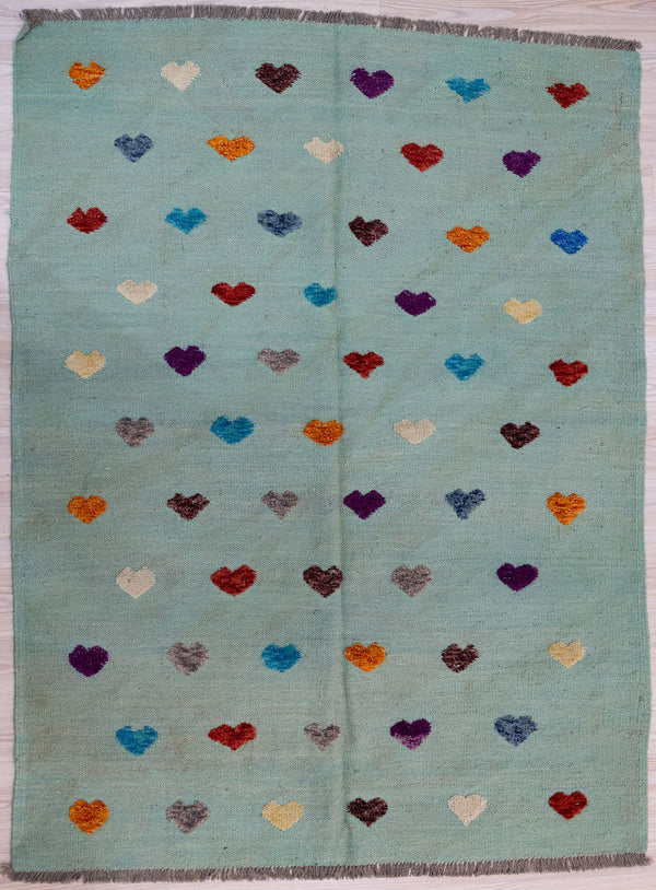 Light Blue Barjasta Afghan Wool Kilim 200cm x 150cm